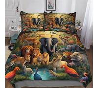 PAZZK Jungle Animals Printed Duvet Cover Set 3 Pcs with Pillowcases - Ultra Soft Hypoallergenic Microfiber Quilt Cover Bedding Sets for Kids, Youth And Adult Comforter Cover Double (200x200cm)