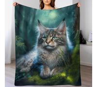 Maine Coon Cat Super Soft Plush Throw Blanket Decorative Fuzzy Warm Cozy Fur Throws for Sofa, Couch, Chair, Anti-pilling Quality Washable Bed Blanket, （150×200cm）