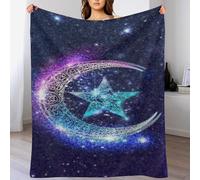 PAZZK Moon And Stars Blanket, 3D Printed Flannel Throw Blanket,Super Soft Cozy Fuzzy Warm Throws,for Nap Blanket, Couch And House Decor Gift Idea（130×180cm）