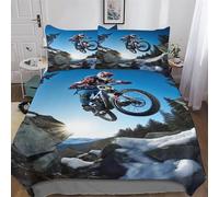 PAZZK Mountain Bike 3D Pattern Duvet Cover Bedding Set Soft Microfiber Quilt Covers 2 PCs with Pillowcase with Zipper Closure For Boys, Girls And Teenagers Comforter Cover Single (135x200cm)