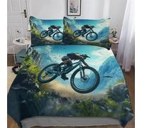 PAZZK Mountain Bike 3D Pattern Duvet Cover Bedding Set Soft Microfiber Quilt Covers 3 PCs with Pillowcase with Zipper Closure For Boys, Girls And Teenagers Comforter Cover Double (200x200cm)