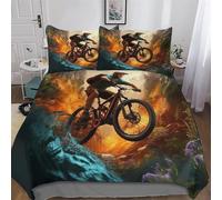 PAZZK Mountain Bike 3D Printed Duvet Cover Set with Pillowcase Soft Microfiber Bedding Set Comforter Cover for Adults Teenager Kids 3Pcs with Zipper Closure Quilt Covers Double (200x200cm)