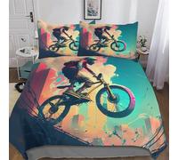 PAZZK Mountain Bike 3D Printed Duvet Cover Sets with Zipper Closure Comforter Cover 3 Piece Set Super Soft Cotton Quilt Cover with Pillowcase For Boys, Girls And Teenagers Double (200x200cm)