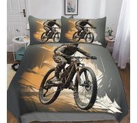 PAZZK Mountain Bike Print Bedding Sets with Pillowcase Soft Duvet Cover Brushed Microfiber 3Pcs Set Quilt Cover with Zipper Closure for Kids Youth Adult Comforter Cover Double (200x200cm)