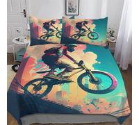 PAZZK Mountain Bike Soft Microfiber Duvet Cover with Pillowcases Wrinkle Free Comforter Cover Zipper Closure Cover Polyester Quilt Covers for Adults Teenager Kids Bedding Single (135x200cm)