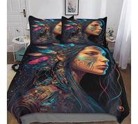 PAZZK Native American Princess 3D Printed Bedding Set Comforter Cover 3 PCs with Pillowcases with Zipper Closure for Adults Teenager Kids Quilt Cover Soft Anti-allergic Duvet Cover Double (200x200cm)