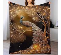 PAZZK Peacock Throw Blanket || Ultra Soft Plush Thick Cosy Fuzzy Fluffy Machine Washable Flannel Blanket for All Season Use Bedroom Couch & Home（130×180cm）