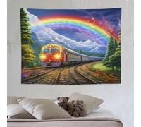 PAZZK Rainbow Train Tapestry, Tapestries Wall Art for Bedroom Living Room, Tapestry Wall Hanging 150×200cm