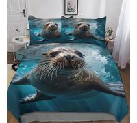 PAZZK Seal Series Bedding Set Patterns Soft 2PCs Fade Resistant Breathable Quilt Cover with Pillowcase 3D Printed Duvet Cover Set Comforter Cover, For Boys, Girls Single (135x200cm)