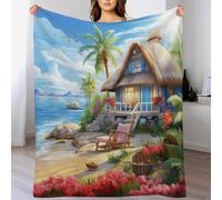 PAZZK Seaside Cottage Throw Blanket, Flannel Throw Blanket Sofa Chair Cover Decorative for Bed Couch Soft Chair, Pattern Throw Travel Nap Throws Blanket（180×200cm）