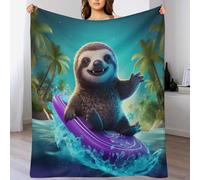 PAZZK Surfing Sloth Blanket Blanket Anti Pilling Fleece Throw Blanket for Sofa Bed 3D Fuzzy Blanket Ultra Soft Room Decor Four Seasons Living Room Travel Outdoor(100×130cm)
