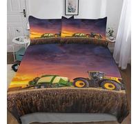 PAZZK Tractor Bedding Set Duvet Cover with Pillowcase Soft Microfiber Quilt Cover 3D Print Design Comforter Cover 2 Pieces For Boys, Girls And Teenagers Single (135x200cm)