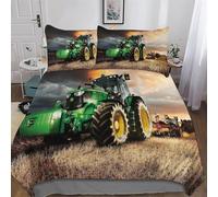 PAZZK Tractor Duvet Cover 2PCs, 3D Bedding Sets with Zipper Closure, Microfiber Polyester Quilt Cover with Pillowcase, For Adult Girls Boys Cotton Comforter Cover Single (135x200cm)