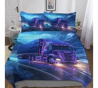 PAZZK Truck 3D Printed Fleece Quilt Cover Cosy Super Soft Duvet Cover Brushed Microfiber Comforter Cover Bedding 2 PCs Set with Pillow Case for Kids, Youth And Adult Single (135x200cm)