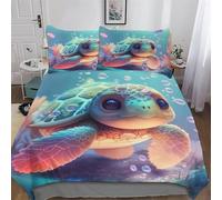 PAZZK Turtle 3D Printed Bedding Set Comforter Cover 2 PCs with Pillowcases with Zipper Closure for Adults Teenager Kids Quilt Cover Soft Anti-allergic Duvet Cover Single (135x200cm)