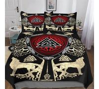 Viking Myth Bedding Quilt Cover 3 Pieces Sets Easy Care Super-Soft Polycotton Comforter Cover Comfortable & Durable Duvet Cover with Pillowcases For Boys Girls King (220x240cm)