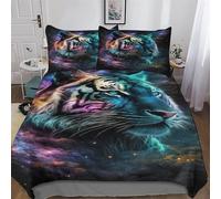 PAZZK White Tiger 3D Duvet Cover Set Easy Care Quilt Covers With Pillowcases Poly Cotton Soft Bedding Sets 2PCs Set, for Kids Youth Adult Bed Linen Comforter Cover Single (135x200cm)