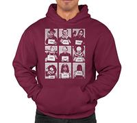 PB Horror Movie Characters Funny Mug Shots Unisex Hoodie Halloween Hooded Sweatshirt Adults & Kids Sizes Burgundy
