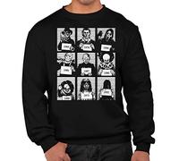 PB Horror Movie Characters Funny Mug Shots Unisex Sweater Halloween Sweatshirt Adults & Kids Sizes Black
