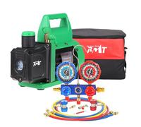PB Motor Tech Vacuum Pump & Gauge Set - 4.5 CFM Pump w/Aluminum Manifold Gauge, Quick Couplers, 410 Adapter, Can Tap Tool & Carrying Tote, for R134A, R410A, R22, R404A Refrigerants & A/C Maintenance
