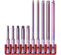 PB Swiss Tools Hex Bit Block PB E6.714 CN | 100% Swiss Made | 10-Piece Bit Set with 10 Long E6 1/4" PrecisionBits and Ball End, Sized 2.5-6 mm