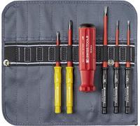 PB Swiss Tools Insulated Classic Slim Interchangeable Blade Screwdriver Set PB 5216.SU | 100% Swiss Made | 6-Piece VDE Screwdriver Set for Slotted & Phillips Fasteners in a Roll-Up Case