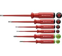 PB Swiss Tools POZIDRIV Slotted Screwdriver Set Electrician VDE PB 5543, Insulated up to 1,000 Volts, 100% Swiss Made, Red (6-Piece (PZ1/PZ2/2/3/4/5) - Thin)