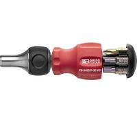 PB Swiss Tools Ratchet Screwdriver PB 8453.R-30 V01 | 100% Swiss Made | Stubby bit Holder Screwdriver with 6 Precision Bits (C6 Slotted / Cross / Hex Socket and Magnetic Holder)