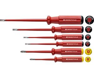 PB SWISS TOOLS Screwdriver Set - 6 Piece VDE Insulated Screwdriver with Phillips Head - Red - 7.8 oz - 18 x 45 x 5 cm - EAN: 7610733273843 - Electrician Use Up to 1000V
