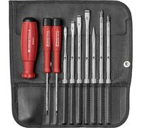 PB Swiss Tools Screwdriver Set with Interchangeable Blades PB 8215.CBB | 100% Swiss Made | 10-Piece Set for Flat, Phillips Screws, including Bradawl Blade in Leather Roll-Up Case