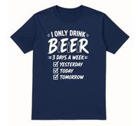 PB TECH Funny Beer T-Shirt for Men & Women - I Only Drink Beer 3 Days a Week Novelty Graphic Tee - Humorous Drinking Shirt for Pub, Party, Birthday, Father's Day & Casual Wear Blue