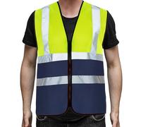 PB TECH Hi Viz Zipper Vest Front High Visibility Reflective Vest Hi Vis Executive Waistcoast Lightweight and Comfortable safety vests (UK, Alpha, S, Regular, Regular, Yellow & Navy)