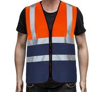 PB TECH Hi Viz Zipper Vest Front High Visibility Reflective Vest Hi Vis Executive Waistcoast Lightweight and Comfortable safety vests (UK, Alpha, S, Regular, Regular, Orange & Navy)