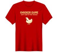 PB TECH Novelty Chicken Game T-Shirt - Don’t Look at The Chicken - Funny Gamer Humour Tee - Game Over Joke Shirt - Great Gift for Him or Her (UK, Alpha, S, Regular, Regular, Red)
