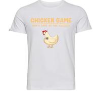 PB TECH Novelty Chicken Game T-Shirt - Don’t Look at The Chicken - Funny Gamer Humour Tee - Game Over Joke Shirt - Great Gift for Him or Her (UK, Alpha, L, Regular, Regular, White)