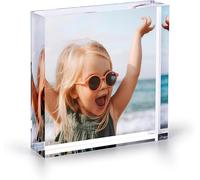 PB TECH Personalised Acrylic Crystal Clear Photo Block Plaque With Your Photo Picture Image Logo And Text 3D Effect - Custom Gift for Man Women Family for Birthday Christmas Valentines Day (Square)