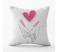 PB TECH Personalised Cushion Pillow Cover for Valentine, Customize with Your Name and Text, Heart & Holding Hands Design, Perfect for Your Partner (Pillow Cover + Filling)