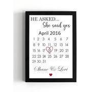 PB TECH Personalised Engagement Gifts He Asked She Said Yes - Engagement Congratulations - Engaged Couples - Fiance Gifts - A5, A4, A3 Prints and Frames