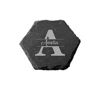 PB TECH Personalised Engraved Hexagon Slate Coaster, Personalised Coaster Stylish Initial with Name, Customised Gift for Valentine’s, Birthday, Christmas Day for Mom, Dad, Kids, Friends or Girl