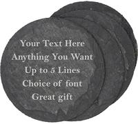 PB TECH Personalised Engraved Slate Coaster/Placemat- Any Text/Message Engraving - Heart,Hexagonal,Round or Square - Custom Gift for Birthday, Anniversary, New Year or Christmas -100mm (Round)