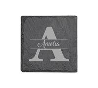 PB TECH Personalised Engraved Square Slate Coaster, Personalised Coaster Stylish Initial with Name, Customised Gift for Valentine’s, Birthday, Christmas Day for Mom, Dad, Kids, Friends or Girl