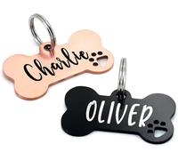 PB TECH Personalised Engraved Stainless Steel Dog Tag ID - Bone with Paw - Various Size - Various Colour - Collar ID Tag for Dogs Cats Pets - Custom Any Text on Both Sides