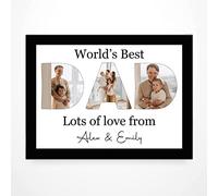 PB TECH Personalised Father's Day Prints & Framed With DAD Pictures Inside The Letters With A Special Message Presents For Dad, Grandfather, Birthday, Christmas, Fathers Day A5, A4, A3 Unique gift