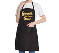 PB TECH Personalised Funny Chef Apron for Women - “Queen of the Kitchen” Cotton Cooking Apron with Pockets, Best Apron Design and Gift for Birthdays, Christmas & Mother’s Day (Black)