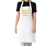 PB TECH Personalised Funny Chef Apron for Women - “Queen of the Kitchen” Cotton Cooking Apron with Pockets, Best Apron Design and Gift for Birthdays, Christmas & Mother’s Day (White)