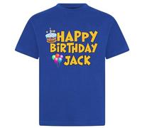 PB TECH Personalised Happy Birthday T-Shirt with Name & Design - Custom Birthday Gift for Kids & Adults (UK, Alpha, L, Regular, Regular, Blue)