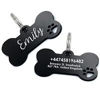 PB TECH Personalised ID Tag for Pet Dog Cat with Custom Name Identity Engraving Pets Collar Army Dogtags, Badges for Cat, Puppy Engraved Dog ID Tag (Black, Bone)