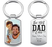 PB TECH Personalised Keyring Fathers Day - Photo Printed Engraved Custom Text Keychain - Double Side Keyring Gift for Dad Daddy Grandad Uncle Birthday Christmas Any Occassion From Son Daughter