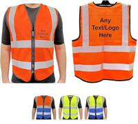 PB TECH Personalised Printed High Visibility Hi Vis Zipper Front Vest Customised Hi Viz Safety Waistcoat, Emergency Jacket with Neon Reflective Strips. (S, Orange)