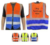PB TECH Personalised Printed High Visibility Hi Vis Zipper Front Vest Customised Hi Viz Safety Waistcoat, Emergency Jacket with Neon Reflective Strips. (XXL, Orange & Navy)